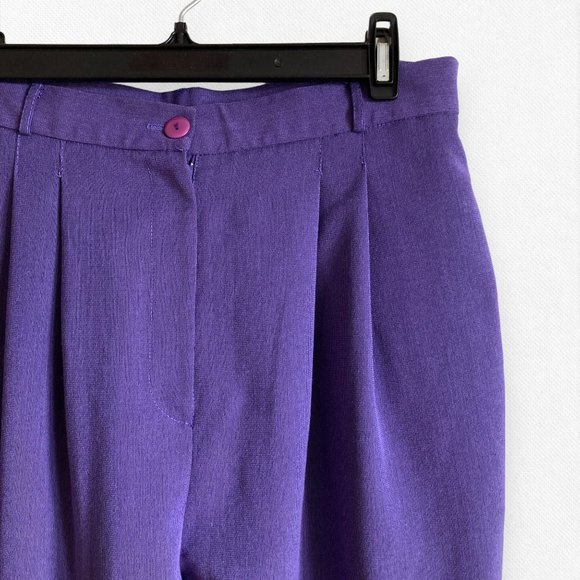 Vintage 90's Trouser Purple Pegged High Rise Waist Academia Casual Office Large - Picture 5 of 14